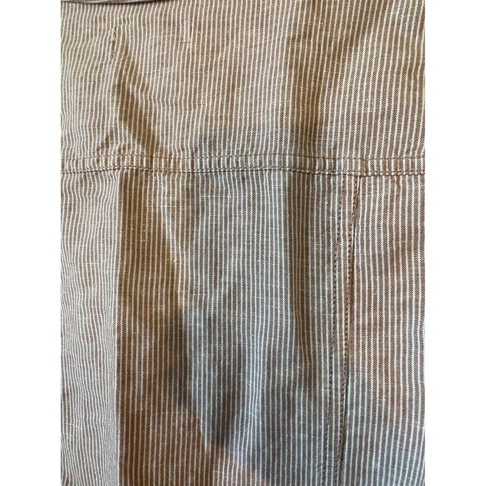 Liz Claiborne Tan White Striped Linen Blend Button Front Trucker Jacket Small - Picture 5 of 6